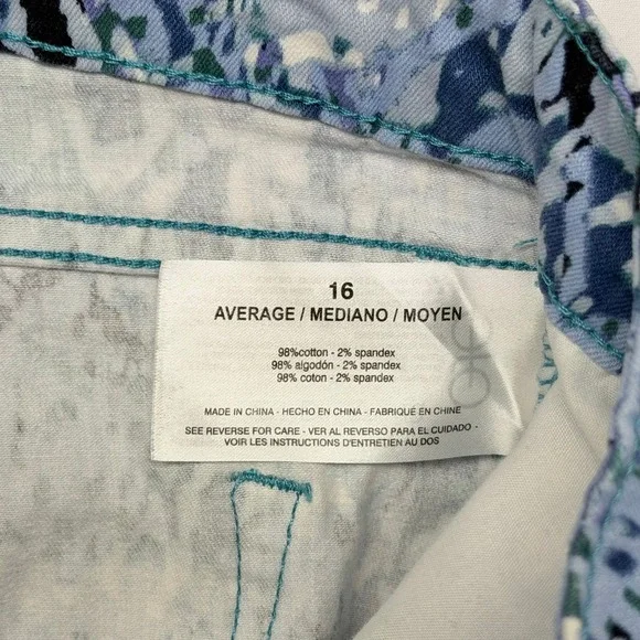 Nine West Chrystie Capri Jeans Women 16 Blue Abstract Print Stretch Cropped Pant - Picture 6 of 11